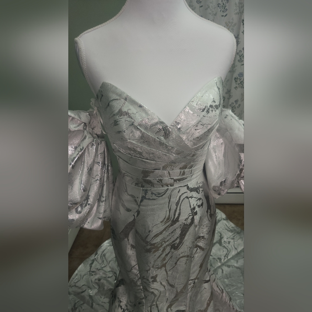 Alyce Paris Silver and White Prom Dress - Picture 12 of 16